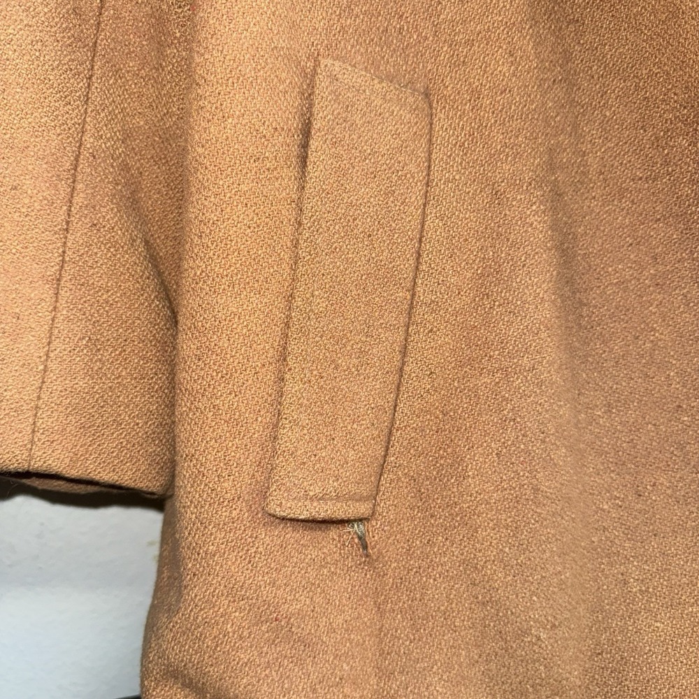 Vintage Hooded Wool Coat Camel Brown Long Lined Trench Women's Mid-Century PICS* - Picture 9 of 16